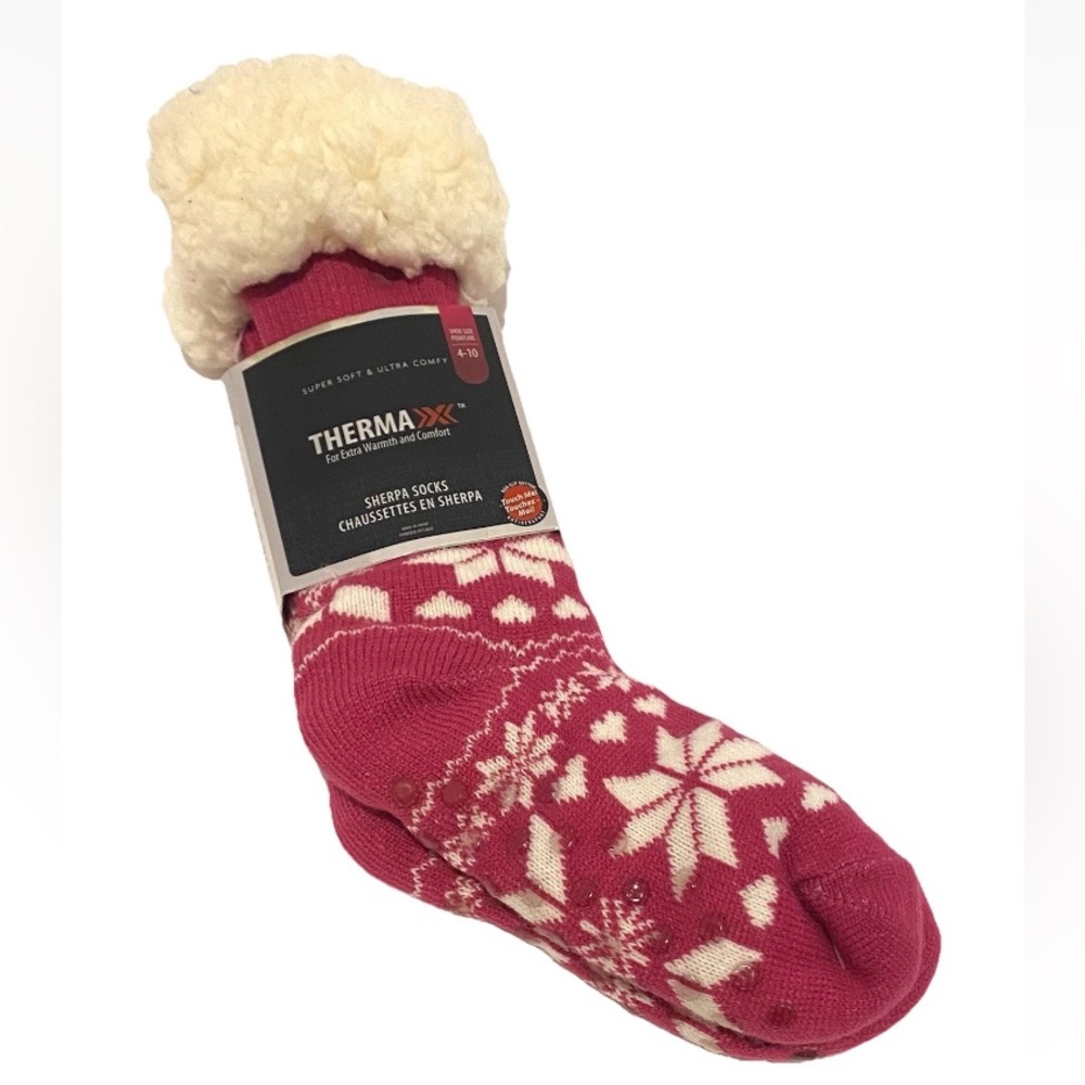 Cute Cozy ThermaXX Sherpa Slipper Socks Women 4-10 Pink Fleece Lined Non-Slip